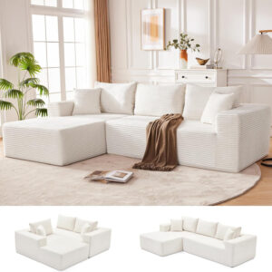 110” Cloud Sectional Couch, Boneless Sofa for Living Room, Modular Sectional Sofa with Deep Seat, Comfy Fluffy Couch with L-Shaped Chaise, No Assembly Required (Left-Facing Chaise, Dark Grey)