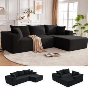 110” Cloud Sectional Couch, Boneless Sofa for Living Room, Modular Sectional Sofa with Deep Seat, Comfy Fluffy Couch with L-Shaped Chaise, No Assembly Required (Left-Facing Chaise, Dark Grey)