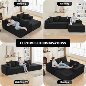 110” Cloud Sectional Couch, Boneless Sofa for Living Room, Modular Sectional Sofa with Deep Seat, Comfy Fluffy Couch with L-Shaped Chaise, No Assembly Required (Left-Facing Chaise, Dark Grey)