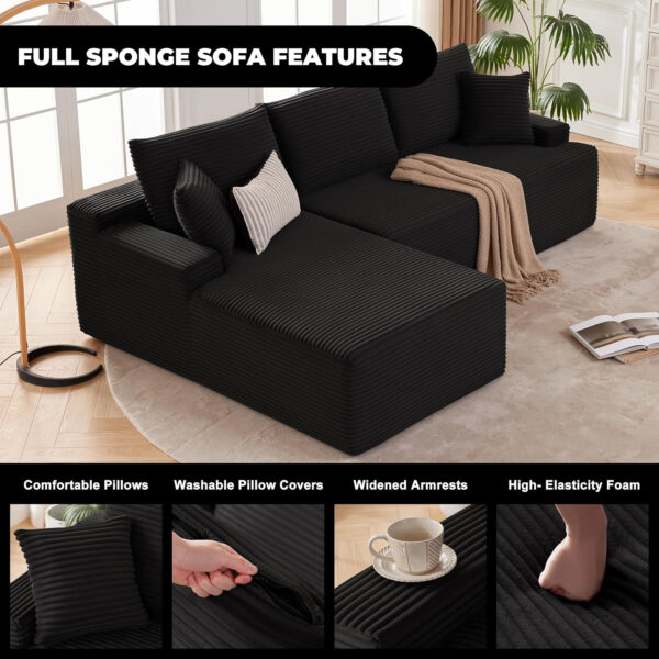 110” Cloud Sectional Couch, Boneless Sofa for Living Room, Modular Sectional Sofa with Deep Seat, Comfy Fluffy Couch with L-Shaped Chaise, No Assembly Required (Left-Facing Chaise, Dark Grey)