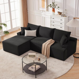 110” Cloud Sectional Couch, Boneless Sofa for Living Room, Modular Sectional Sofa with Deep Seat, Comfy Fluffy Couch with L-Shaped Chaise, No Assembly Required (Left-Facing Chaise, Dark Grey)