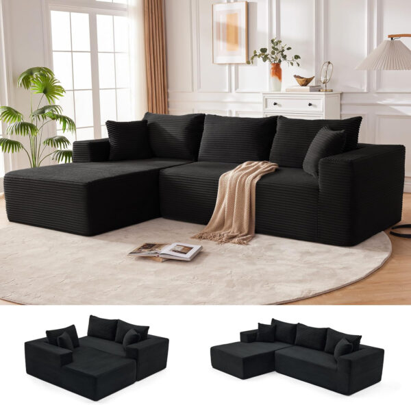 110” Cloud Sectional Couch, Boneless Sofa for Living Room, Modular Sectional Sofa with Deep Seat, Comfy Fluffy Couch with L-Shaped Chaise, No Assembly Required (Left-Facing Chaise, Dark Grey)