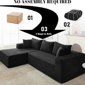 110” Cloud Sectional Couch, Boneless Sofa for Living Room, Modular Sectional Sofa with Deep Seat, Comfy Fluffy Couch with L-Shaped Chaise, No Assembly Required (Left-Facing Chaise, Dark Grey)
