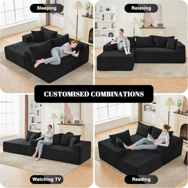 110” Cloud Sectional Couch, Boneless Sofa for Living Room, Modular Sectional Sofa with Deep Seat, Comfy Fluffy Couch with L-Shaped Chaise, No Assembly Required (Left-Facing Chaise, Dark Grey)