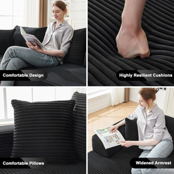 110” Cloud Sectional Couch, Boneless Sofa for Living Room, Modular Sectional Sofa with Deep Seat, Comfy Fluffy Couch with L-Shaped Chaise, No Assembly Required (Left-Facing Chaise, Dark Grey)