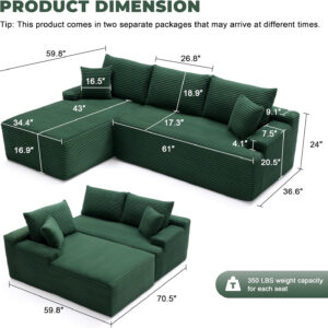 110” Cloud Sectional Couch, Boneless Sofa for Living Room, Modular Sectional Sofa with Deep Seat, Comfy Fluffy Couch with L-Shaped Chaise, No Assembly Required (Left-Facing Chaise, Dark Grey)