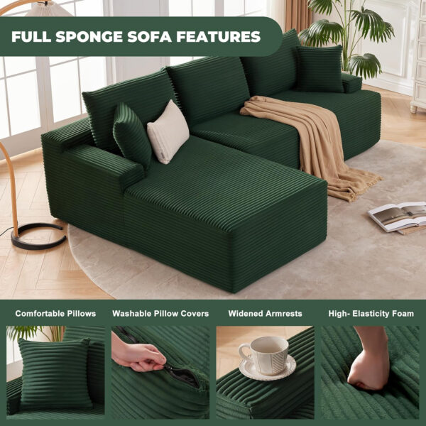 110” Cloud Sectional Couch, Boneless Sofa for Living Room, Modular Sectional Sofa with Deep Seat, Comfy Fluffy Couch with L-Shaped Chaise, No Assembly Required (Left-Facing Chaise, Dark Grey)