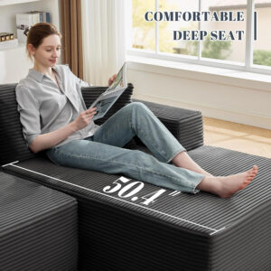 110” Cloud Sectional Couch, Boneless Sofa for Living Room, Modular Sectional Sofa with Deep Seat, Comfy Fluffy Couch with L-Shaped Chaise, No Assembly Required (Left-Facing Chaise, Dark Grey)