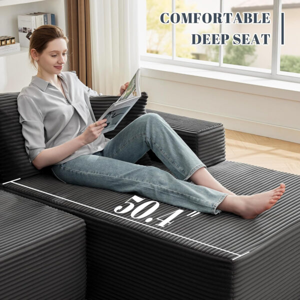 110” Cloud Sectional Couch, Boneless Sofa for Living Room, Modular Sectional Sofa with Deep Seat, Comfy Fluffy Couch with L-Shaped Chaise, No Assembly Required (Left-Facing Chaise, Dark Grey)