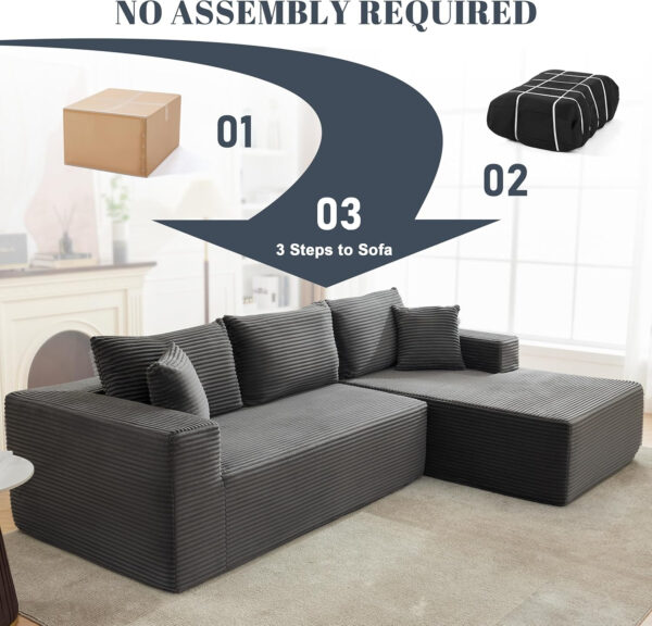 110” Cloud Sectional Couch, Boneless Sofa for Living Room, Modular Sectional Sofa with Deep Seat, Comfy Fluffy Couch with L-Shaped Chaise, No Assembly Required (Left-Facing Chaise, Dark Grey)