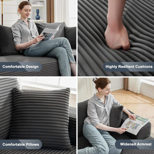 110” Cloud Sectional Couch, Boneless Sofa for Living Room, Modular Sectional Sofa with Deep Seat, Comfy Fluffy Couch with L-Shaped Chaise, No Assembly Required (Left-Facing Chaise, Dark Grey)