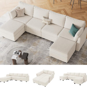 114.17" Modular Sectional Sofa, 6 Seat Modular Couch with Storage, Memory Foam, Convertible Sectional Couches for Living Room, U Shaped Comfy Modular Sofa with Chaise, Beige