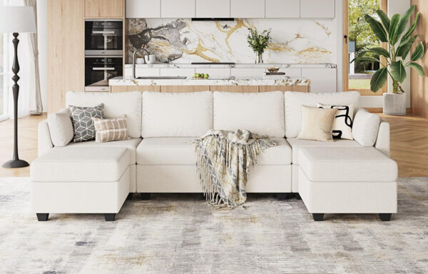 114.17" Modular Sectional Sofa, 6 Seat Modular Couch with Storage, Memory Foam, Convertible Sectional Couches for Living Room, U Shaped Comfy Modular Sofa with Chaise, Beige