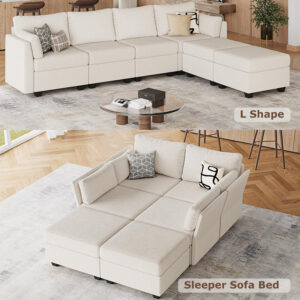 114.17" Modular Sectional Sofa, 6 Seat Modular Couch with Storage, Memory Foam, Convertible Sectional Couches for Living Room, U Shaped Comfy Modular Sofa with Chaise, Beige