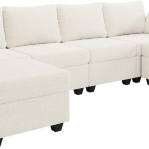 114.17" Modular Sectional Sofa, 6 Seat Modular Couch with Storage, Memory Foam, Convertible Sectional Couches for Living Room, U Shaped Comfy Modular Sofa with Chaise, Beige