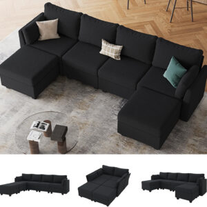 114.17" Modular Sectional Sofa, 6 Seat Modular Couch with Storage, Memory Foam, Convertible Sectional Couches for Living Room, U Shaped Comfy Modular Sofa with Chaise, Beige