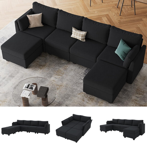 114.17" Modular Sectional Sofa, 6 Seat Modular Couch with Storage, Memory Foam, Convertible Sectional Couches for Living Room, U Shaped Comfy Modular Sofa with Chaise, Beige