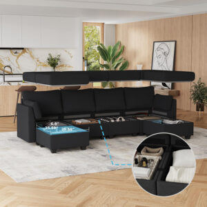 114.17" Modular Sectional Sofa, 6 Seat Modular Couch with Storage, Memory Foam, Convertible Sectional Couches for Living Room, U Shaped Comfy Modular Sofa with Chaise, Beige