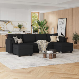 114.17" Modular Sectional Sofa, 6 Seat Modular Couch with Storage, Memory Foam, Convertible Sectional Couches for Living Room, U Shaped Comfy Modular Sofa with Chaise, Beige