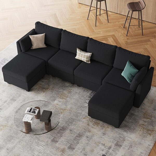 114.17" Modular Sectional Sofa, 6 Seat Modular Couch with Storage, Memory Foam, Convertible Sectional Couches for Living Room, U Shaped Comfy Modular Sofa with Chaise, Beige