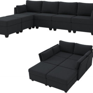 114.17" Modular Sectional Sofa, 6 Seat Modular Couch with Storage, Memory Foam, Convertible Sectional Couches for Living Room, U Shaped Comfy Modular Sofa with Chaise, Beige