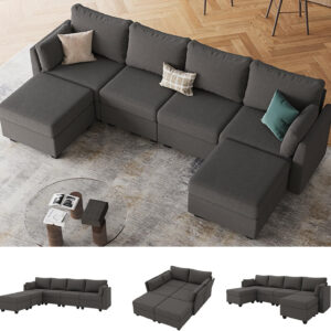 114.17" Modular Sectional Sofa, 6 Seat Modular Couch with Storage, Memory Foam, Convertible Sectional Couches for Living Room, U Shaped Comfy Modular Sofa with Chaise, Beige