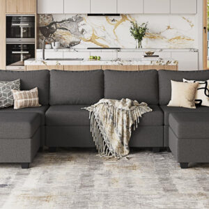 114.17" Modular Sectional Sofa, 6 Seat Modular Couch with Storage, Memory Foam, Convertible Sectional Couches for Living Room, U Shaped Comfy Modular Sofa with Chaise, Beige