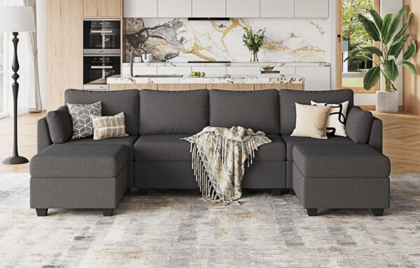 114.17" Modular Sectional Sofa, 6 Seat Modular Couch with Storage, Memory Foam, Convertible Sectional Couches for Living Room, U Shaped Comfy Modular Sofa with Chaise, Beige