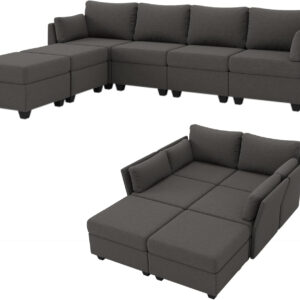 114.17" Modular Sectional Sofa, 6 Seat Modular Couch with Storage, Memory Foam, Convertible Sectional Couches for Living Room, U Shaped Comfy Modular Sofa with Chaise, Beige