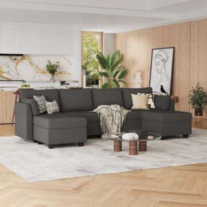 114.17" Modular Sectional Sofa, 6 Seat Modular Couch with Storage, Memory Foam, Convertible Sectional Couches for Living Room, U Shaped Comfy Modular Sofa with Chaise, Beige