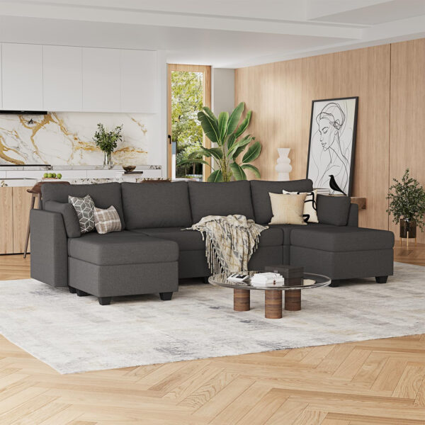 114.17" Modular Sectional Sofa, 6 Seat Modular Couch with Storage, Memory Foam, Convertible Sectional Couches for Living Room, U Shaped Comfy Modular Sofa with Chaise, Beige