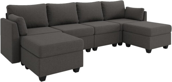 114.17" Modular Sectional Sofa, 6 Seat Modular Couch with Storage, Memory Foam, Convertible Sectional Couches for Living Room, U Shaped Comfy Modular Sofa with Chaise, Beige