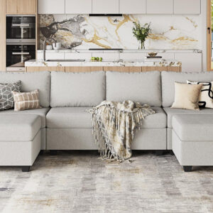 114.17" Modular Sectional Sofa, 6 Seat Modular Couch with Storage, Memory Foam, Convertible Sectional Couches for Living Room, U Shaped Comfy Modular Sofa with Chaise, Beige