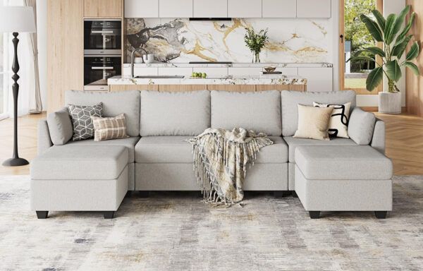 114.17" Modular Sectional Sofa, 6 Seat Modular Couch with Storage, Memory Foam, Convertible Sectional Couches for Living Room, U Shaped Comfy Modular Sofa with Chaise, Beige