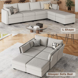 114.17" Modular Sectional Sofa, 6 Seat Modular Couch with Storage, Memory Foam, Convertible Sectional Couches for Living Room, U Shaped Comfy Modular Sofa with Chaise, Beige