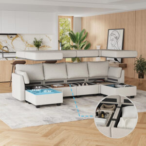 114.17" Modular Sectional Sofa, 6 Seat Modular Couch with Storage, Memory Foam, Convertible Sectional Couches for Living Room, U Shaped Comfy Modular Sofa with Chaise, Beige