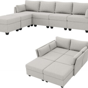 114.17" Modular Sectional Sofa, 6 Seat Modular Couch with Storage, Memory Foam, Convertible Sectional Couches for Living Room, U Shaped Comfy Modular Sofa with Chaise, Beige