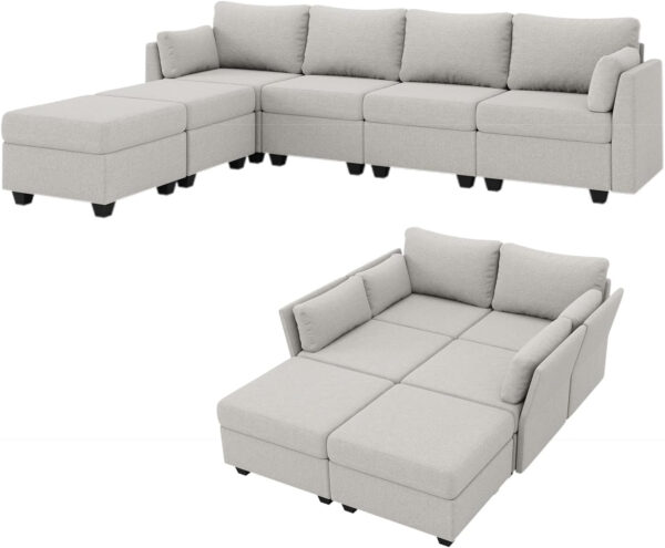 114.17" Modular Sectional Sofa, 6 Seat Modular Couch with Storage, Memory Foam, Convertible Sectional Couches for Living Room, U Shaped Comfy Modular Sofa with Chaise, Beige