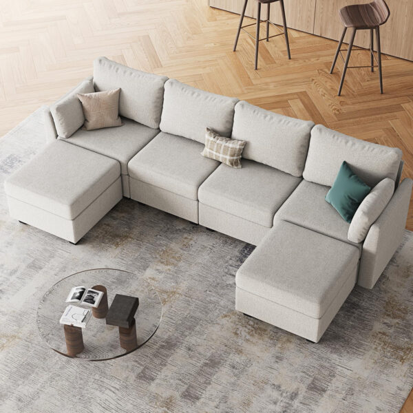 114.17" Modular Sectional Sofa, 6 Seat Modular Couch with Storage, Memory Foam, Convertible Sectional Couches for Living Room, U Shaped Comfy Modular Sofa with Chaise, Beige