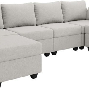 114.17" Modular Sectional Sofa, 6 Seat Modular Couch with Storage, Memory Foam, Convertible Sectional Couches for Living Room, U Shaped Comfy Modular Sofa with Chaise, Beige