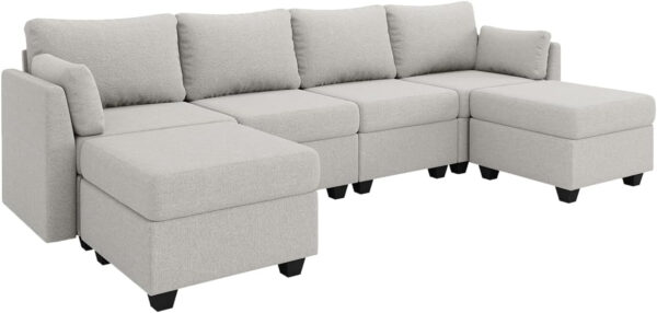 114.17" Modular Sectional Sofa, 6 Seat Modular Couch with Storage, Memory Foam, Convertible Sectional Couches for Living Room, U Shaped Comfy Modular Sofa with Chaise, Beige