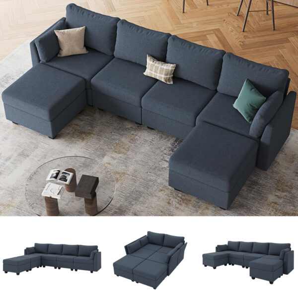 114.17" Modular Sectional Sofa, 6 Seat Modular Couch with Storage, Memory Foam, Convertible Sectional Couches for Living Room, U Shaped Comfy Modular Sofa with Chaise, Beige