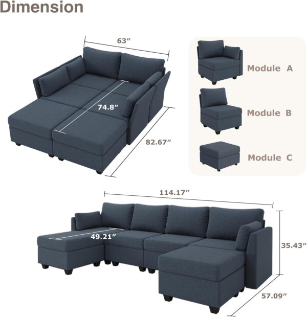 114.17" Modular Sectional Sofa, 6 Seat Modular Couch with Storage, Memory Foam, Convertible Sectional Couches for Living Room, U Shaped Comfy Modular Sofa with Chaise, Beige
