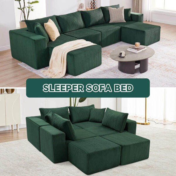 135.4" Cloud Couch Sectional, Modular Sofa with Deep Seat, Plush Corduroy U Shaped Boneless Couch, Convertible Sectional Couches for Living Room, 6Seat, Black