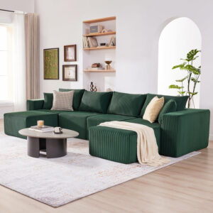 135.4" Cloud Couch Sectional, Modular Sofa with Deep Seat, Plush Corduroy U Shaped Boneless Couch, Convertible Sectional Couches for Living Room, 6Seat, Black