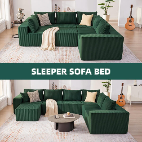 135.4" Cloud Couch Sectional, Modular Sofa with Deep Seat, Plush Corduroy U Shaped Boneless Couch, Convertible Sectional Couches for Living Room, 6Seat, Black