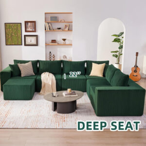 135.4" Cloud Couch Sectional, Modular Sofa with Deep Seat, Plush Corduroy U Shaped Boneless Couch, Convertible Sectional Couches for Living Room, 6Seat, Black