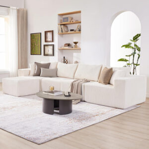 135.4" Cloud Couch Sectional, Modular Sofa with Deep Seat, Plush Corduroy U Shaped Boneless Couch, Convertible Sectional Couches for Living Room, 6Seat, Black