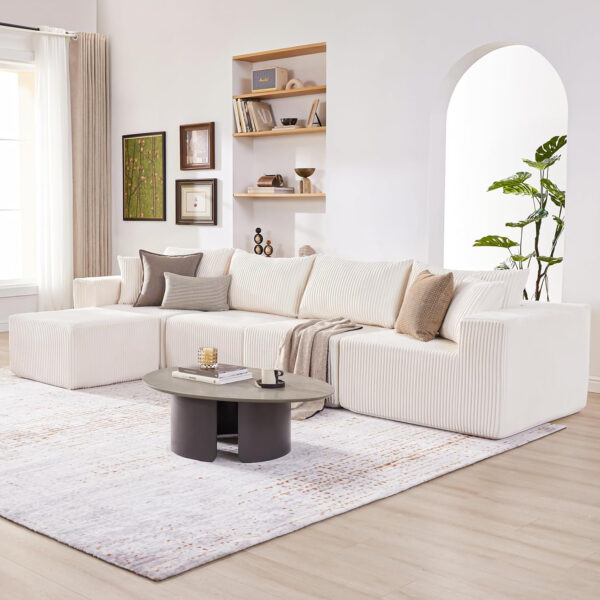 135.4" Cloud Couch Sectional, Modular Sofa with Deep Seat, Plush Corduroy U Shaped Boneless Couch, Convertible Sectional Couches for Living Room, 6Seat, Black