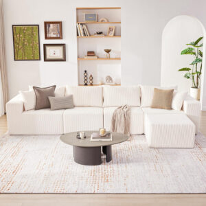 135.4" Cloud Couch Sectional, Modular Sofa with Deep Seat, Plush Corduroy U Shaped Boneless Couch, Convertible Sectional Couches for Living Room, 6Seat, Black